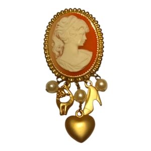 Cameo Brooch with dangling charms